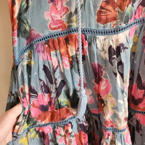 Sundance Floral Multicolor Short Sleeve Mini Dress Blue Pink Medium M - Picture 10 of 10